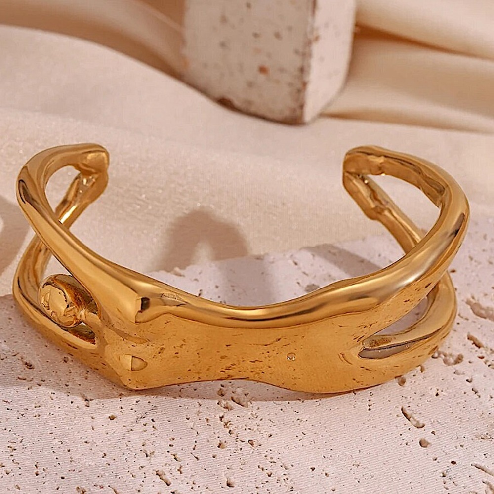Stainless Steel Gold Body Figure Bangle Bracelet Statement Tarnish Free - Picture 10 of 14